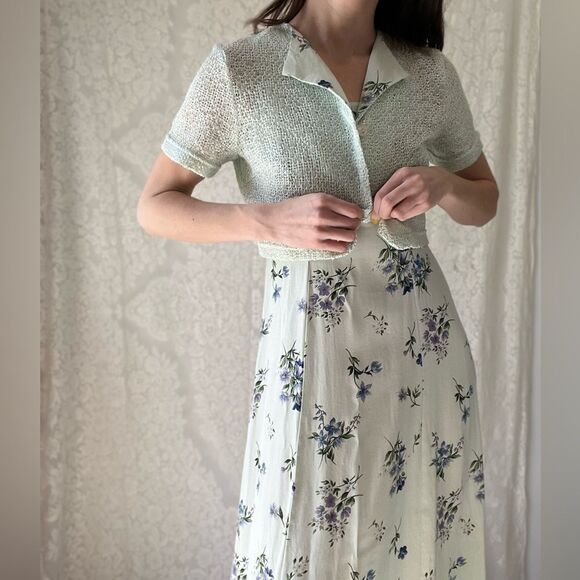 Y2K Maurice’s Mint Green Floral Dress & Sweater Set Cottagecore Garden Party - Picture 13 of 16